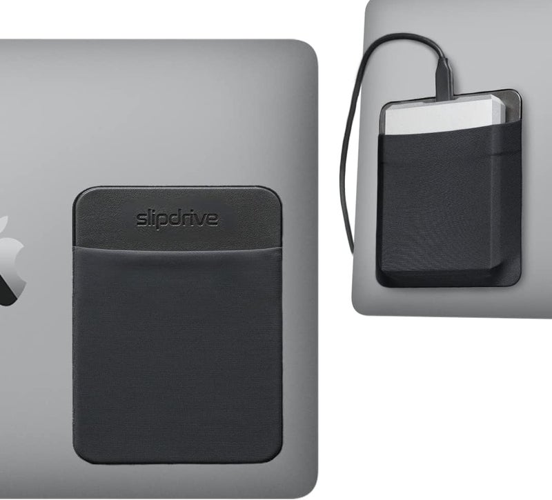 Slipdrive - Portable Hard Drive Sleeve for Laptop - HDD Hard Disk Drive - Reusable Adhesive - 5.5” x 4.5” Stick on External Hard Drive Carrying Case - Travel Pocket Pouch (Large, Black) - Image 1